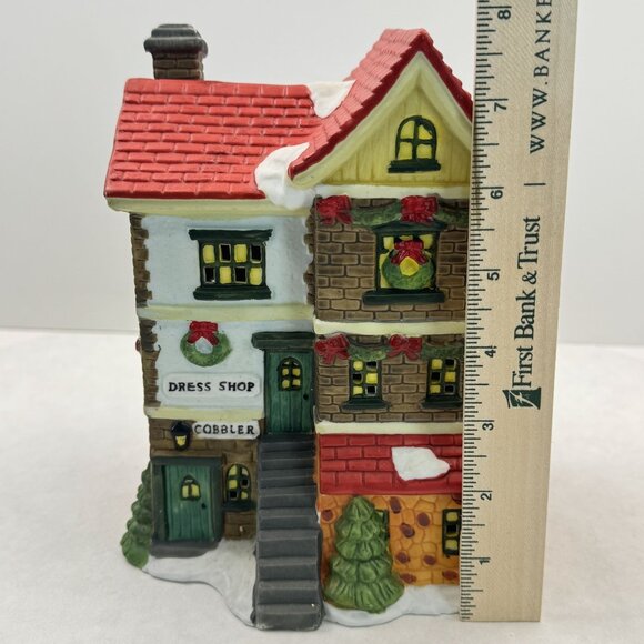 Vintage 1996 Trim A Home Lighted Christmas Village House Dress Shop Cobbler 8" - Picture 9 of 14